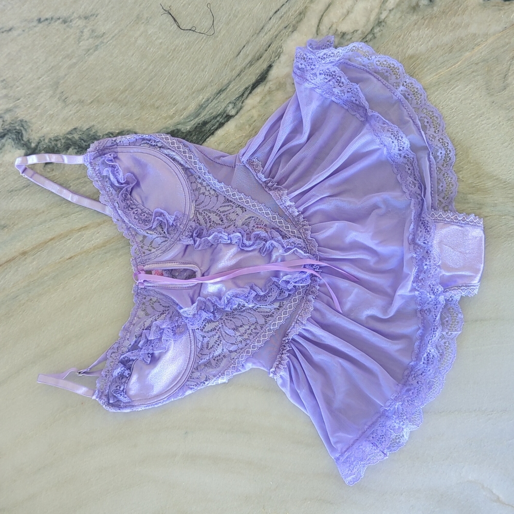 Sugar Thrillz Spoiled But Not Rotten Lace Teddy, S, Purple